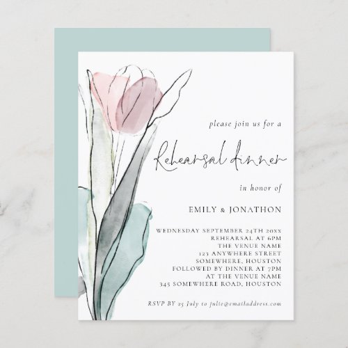 Budget Watercolor Tulip Wedding Rehearsal Dinner