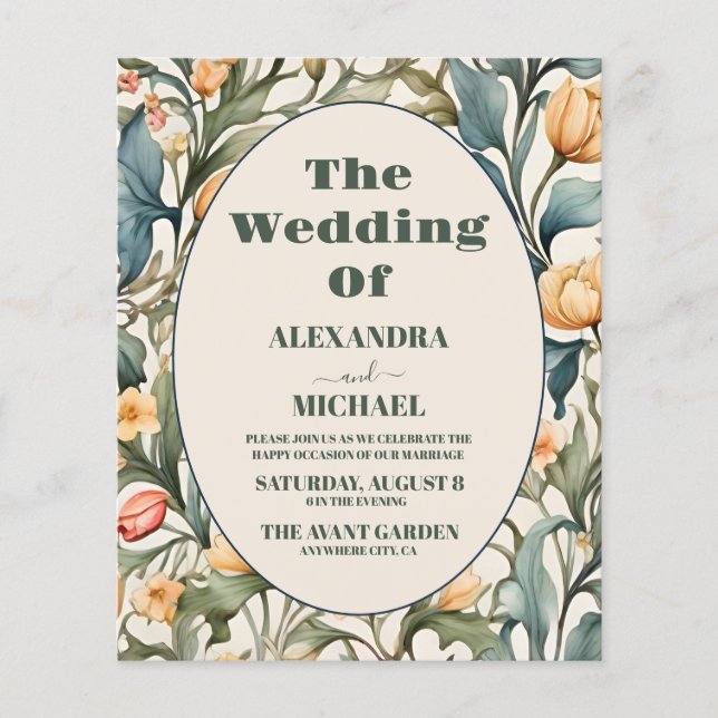 Budget Watercolor Tulips William Morris Wedding (Front)