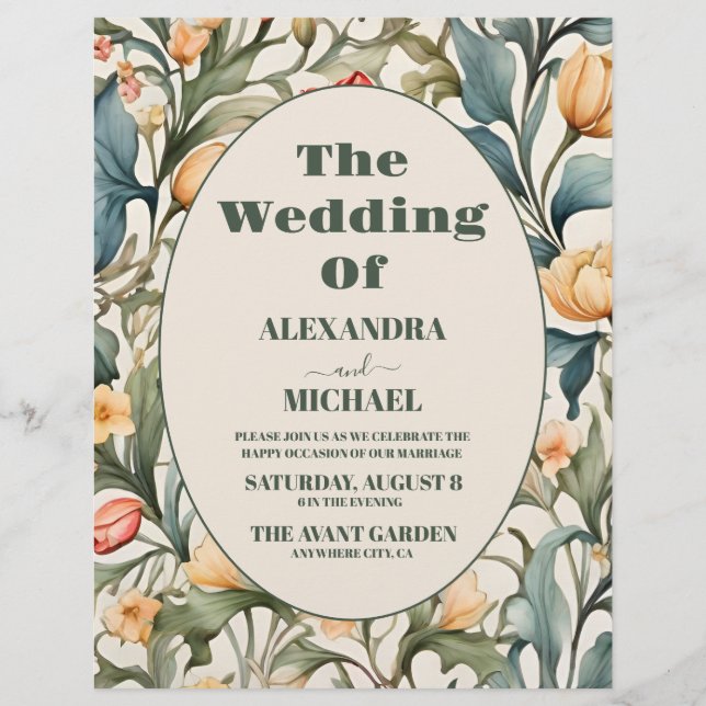 Budget Watercolor Tulips William Morris Wedding Flyer (Front)
