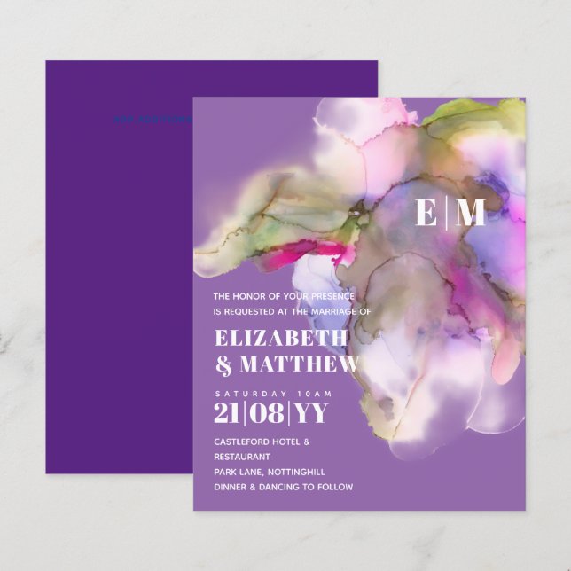 BUDGET Watercolor Wedding Abstract Purple Gray (Front/Back)