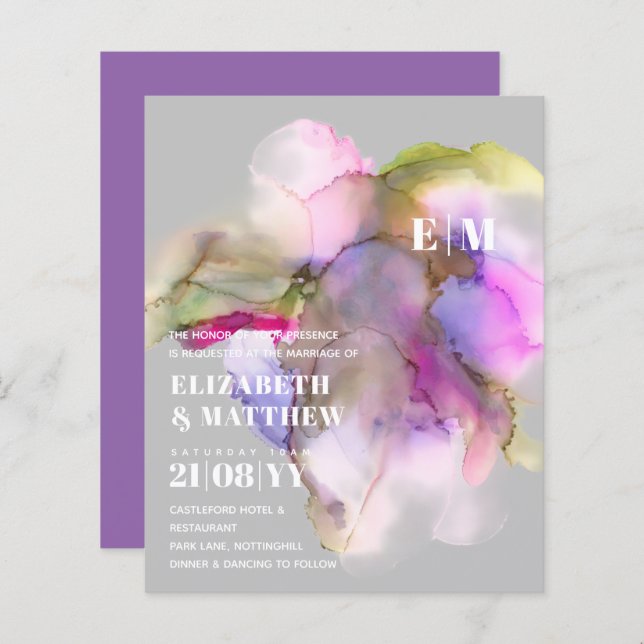 BUDGET Watercolor Wedding Abstract Purple Gray (Front/Back)