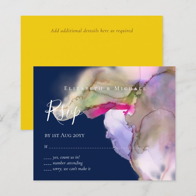 BUDGET Watercolor Wedding Abstract Purple  rsvp (Front/Back)