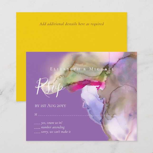 BUDGET Watercolor Wedding Abstract Purple  rsvp (Front/Back)