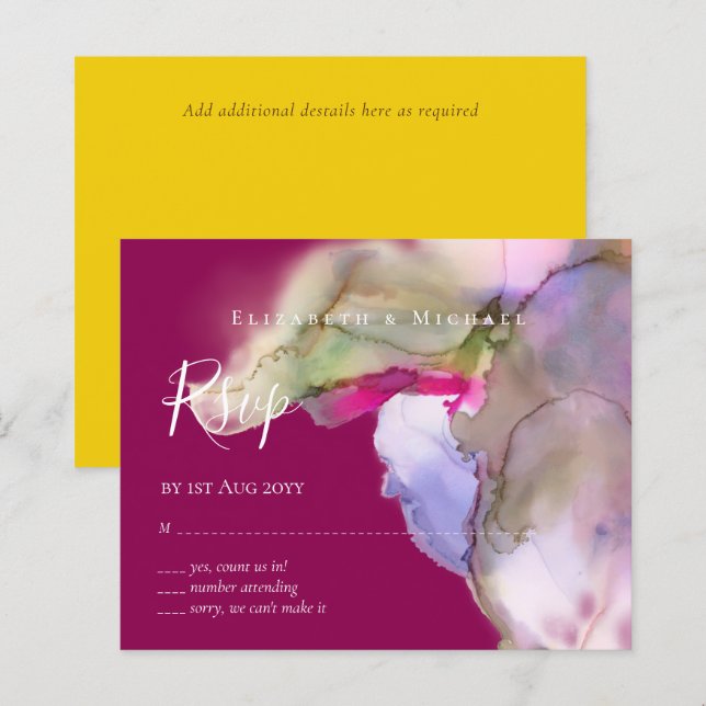 BUDGET Watercolor Wedding Abstract Purple  rsvp (Front/Back)