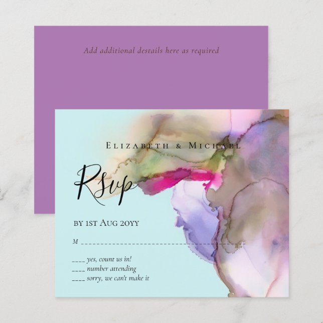 BUDGET Watercolor Wedding Abstract Purple  rsvp (Front/Back)