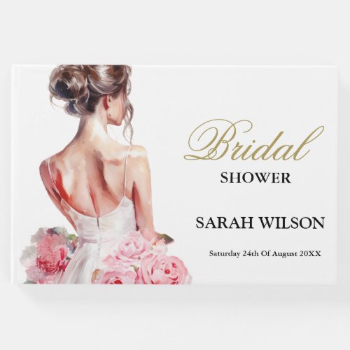 Budget Watercolor Wedding Gown Bridal Shower  Guest Book