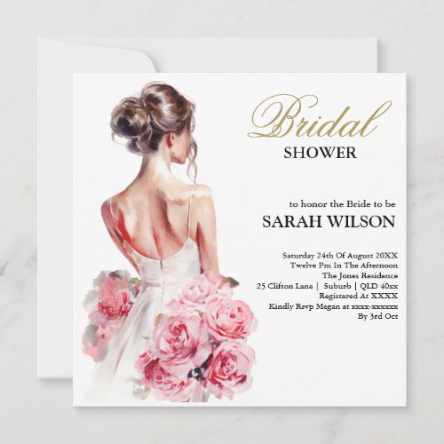 Budget Watercolor Wedding Gown Bridal Shower  Invitation