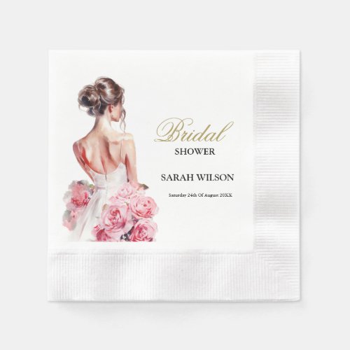 Budget Watercolor Wedding Gown Bridal Shower  Napkins
