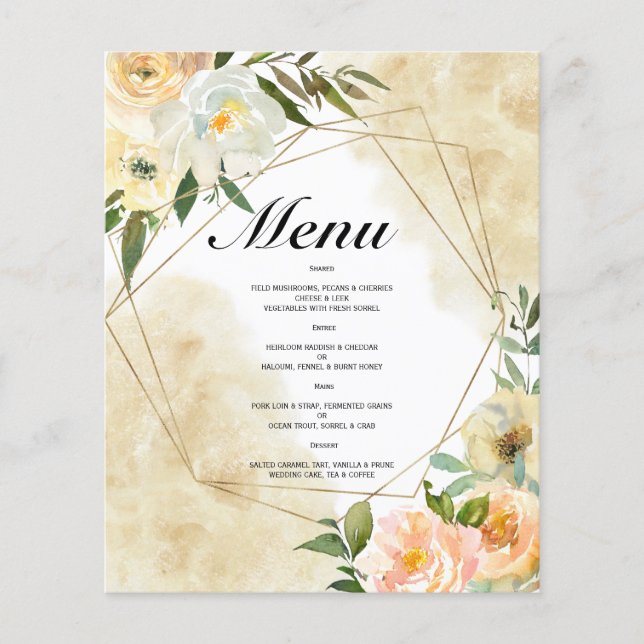 Budget Watercolor WEDDING MENU. Flyer (Front)