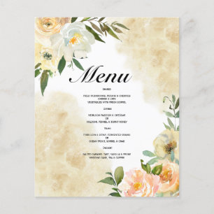 Budget Watercolor WEDDING MENU. Flyer