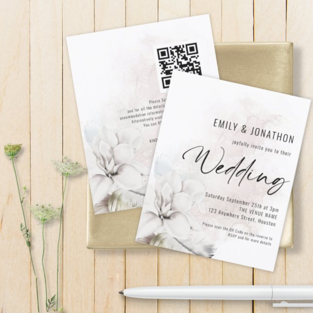 Budget Watercolor White Florals QR Wedding Invite (Creator Uploaded)