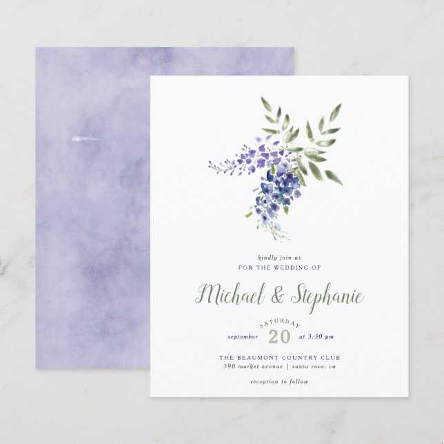 Budget Watercolor Wisteria Bouquet Wedding (Front/Back)