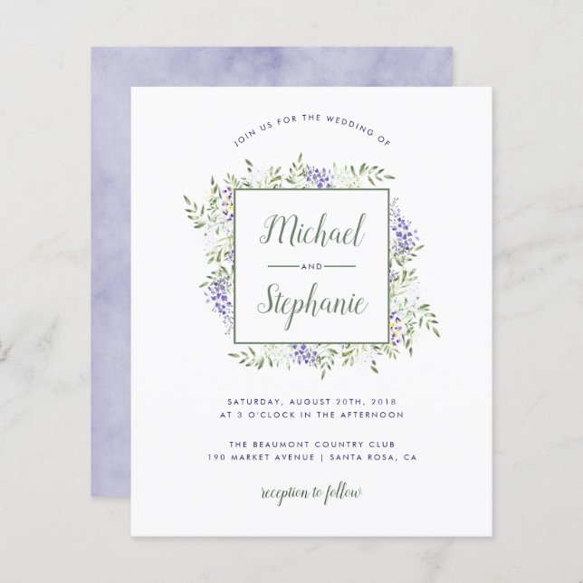Budget Watercolor Wisteria Frame Wedding (Front/Back)