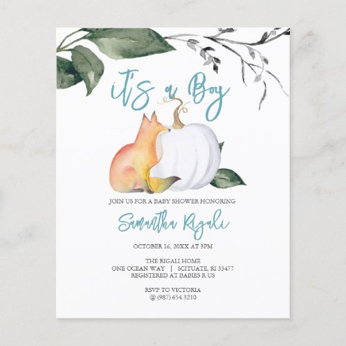 Budget Watercolor Woodland Fall Themed Baby Shower Flyer