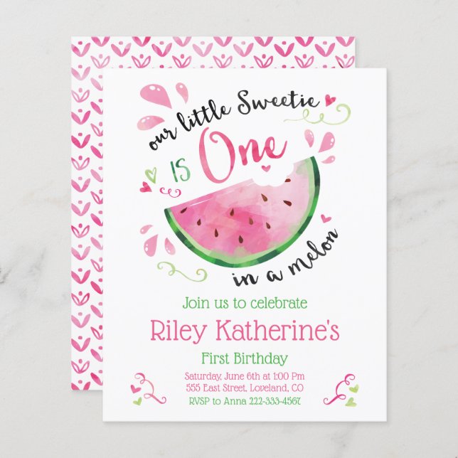 Budget Watermelon First Birthday Summer Invitation (Front/Back)