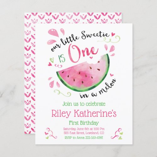 Budget Watermelon First Birthday Summer Invitation