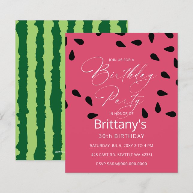 Budget watermelon summer birthday party invitation (Front/Back)