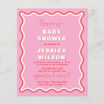 Budget Wavy Pink Red Girl Baby Shower Invitation