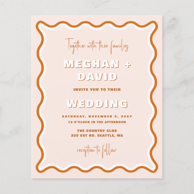 Budget Wavy Terracotta Photo Wedding Invitation (Front)