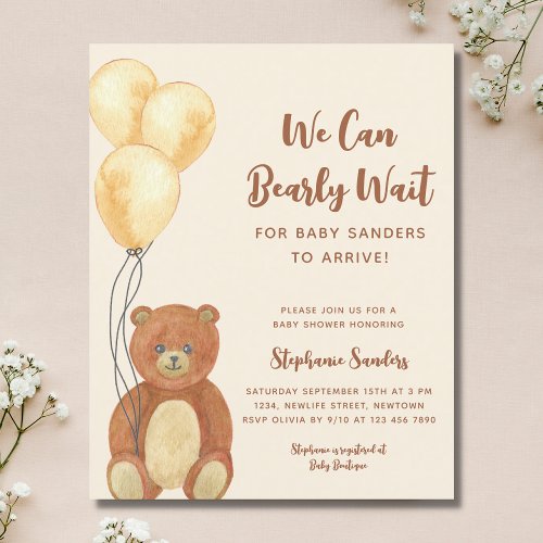 Budget We Can Bearly Wait Bear Baby Shower Invite