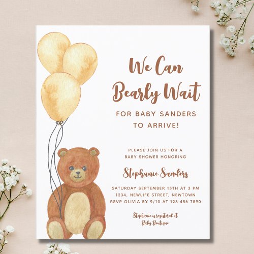 Budget We Can Bearly Wait Bear Baby Shower Invite