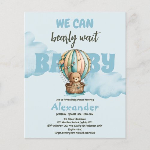 Budget We Can Bearly Wait Boy Baby Shower Flyer