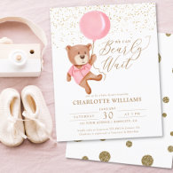 Budget We Can Bearly Wait Girl Baby Shower Invite