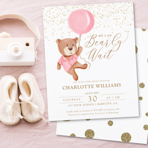 Budget We Can Bearly Wait Girl Baby Shower Invite