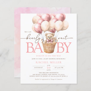 Budget We Can Bearly Wait Pink Baby Shower Invite