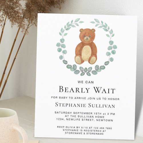 Budget We Can Bearly Wait Teddy Baby Shower Invite