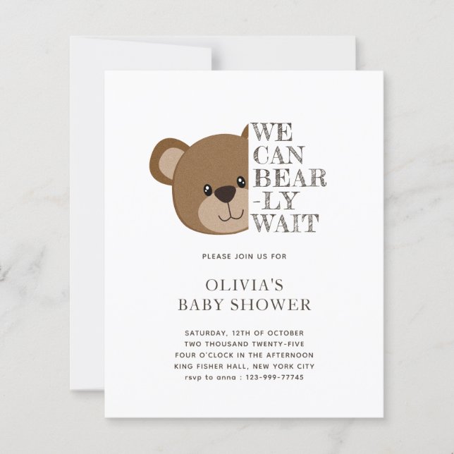 BUDGET We Can Bearly Wait | Teddy Bear Baby Shower (Front)