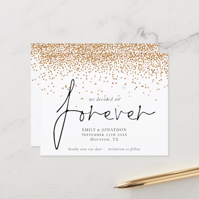 Budget We Decided Forever Gold Glitter Save Date (Front/Back In Situ)