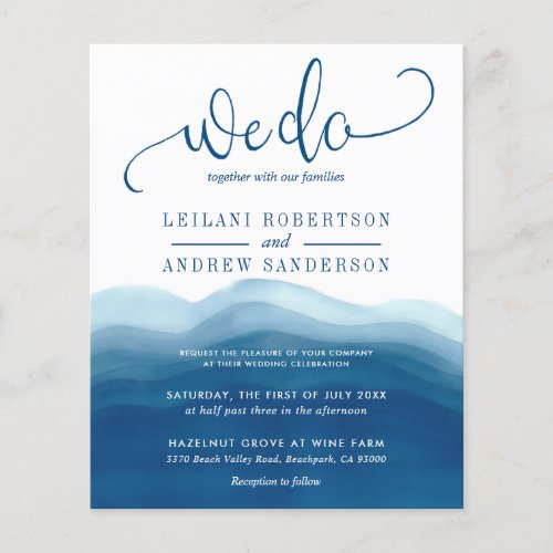 Budget We Do Blue Watercolor Wedding Invitation