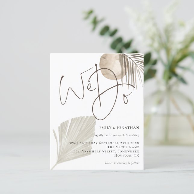Budget We Do Boho Pampas Grass Wedding Invitation (Standing Front)