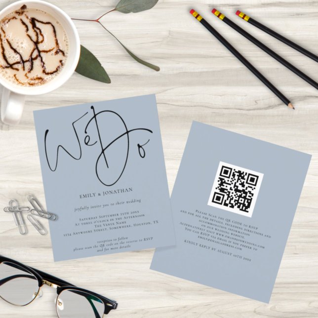 Budget We Do Dusty Blue QR Code Wedding Invite (Creator Uploaded)