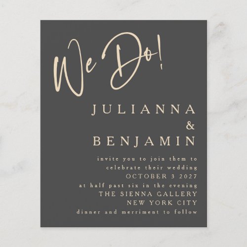 Budget We Do Elegant Black Gold Wedding Invite