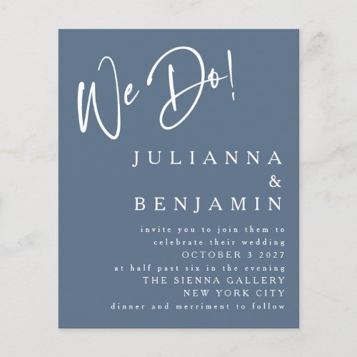 Budget We Do Elegant Slate Blue Wedding Invite