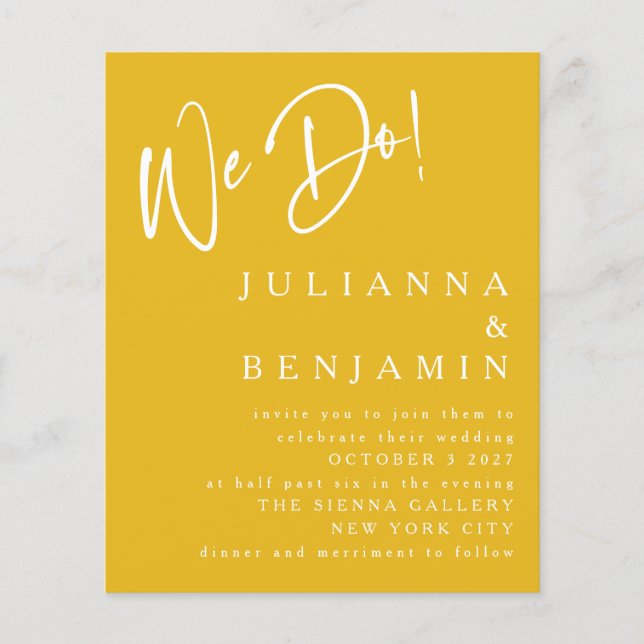 Budget We Do Elegant Yellow Wedding Invite (Front)