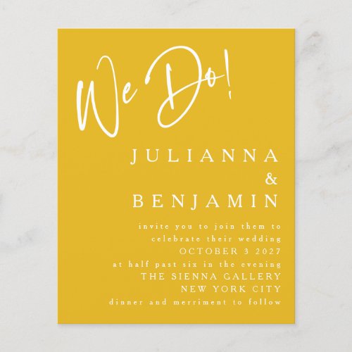 Budget We Do Elegant Yellow Wedding Invite