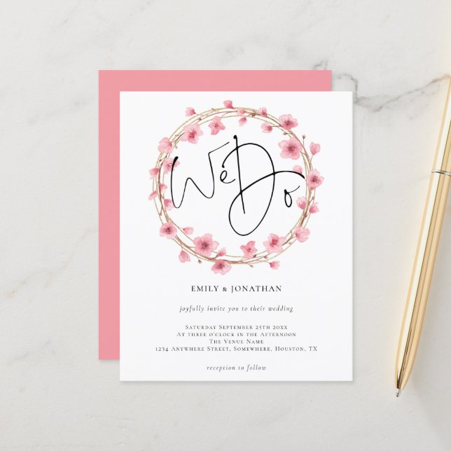 Budget We Do Floral Frame Wedding Invitation (Front/Back In Situ)