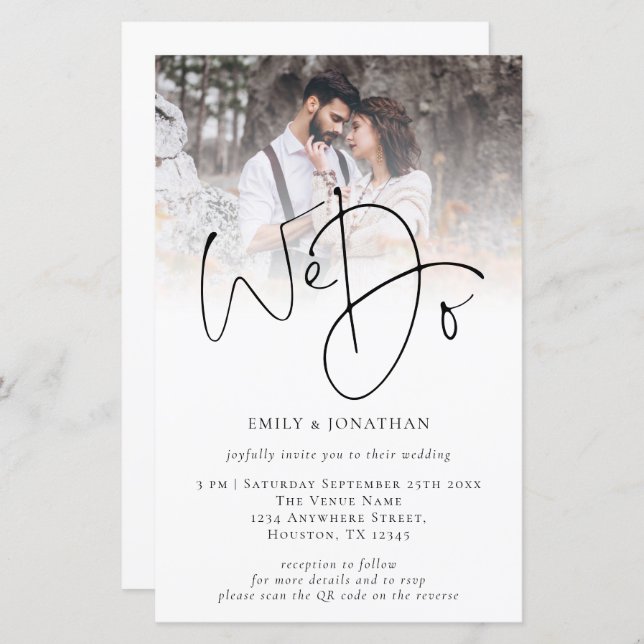Budget We Do Photo QR Code Script Wedding Invite (Front/Back)