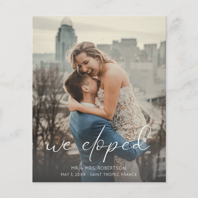 Budget We Eloped Photo Calli Wedding Announcement  Flyer (Front)