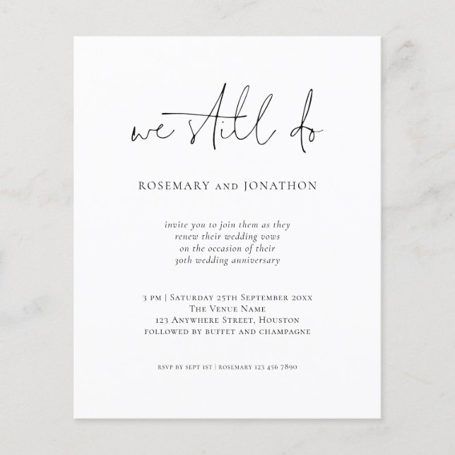 Budget We Still Do Script Vow Renewal Invitation (Front)