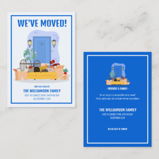 Budget We’ve Moved Blue Front Door Cute Moving Note Card
