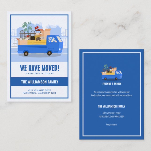 Budget We’ve Moved Blue Truck On The Road Moving Note Card (Front/Back)