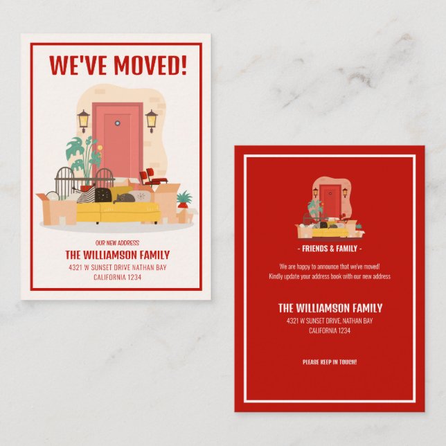 Budget We’ve Moved Red Front Door Cute Moving Note Card (Front/Back)