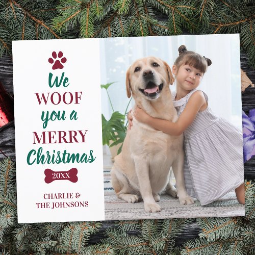 Budget We Woof You Merry Christmas Pet Photo Card