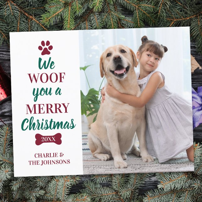 Budget We Woof You Merry Christmas Pet Photo Card (Creator Uploaded)