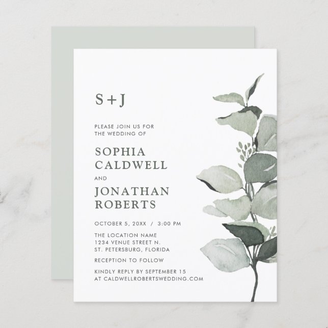 Budget Website RSVP Eucalyptus Wedding Invitation (Front/Back)