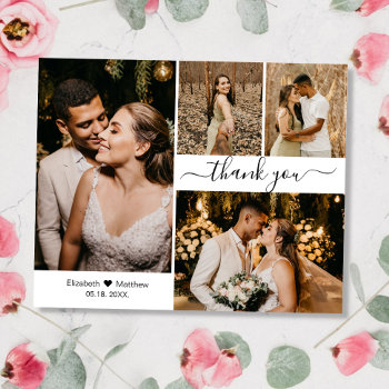 Budget Wedding 4 Photo Collage Thank You Script Flyer by LilyPaperDesign at Zazzle
